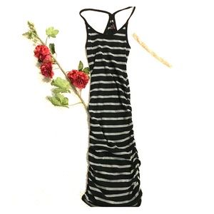 Black & Grey Striped Full Length Dress